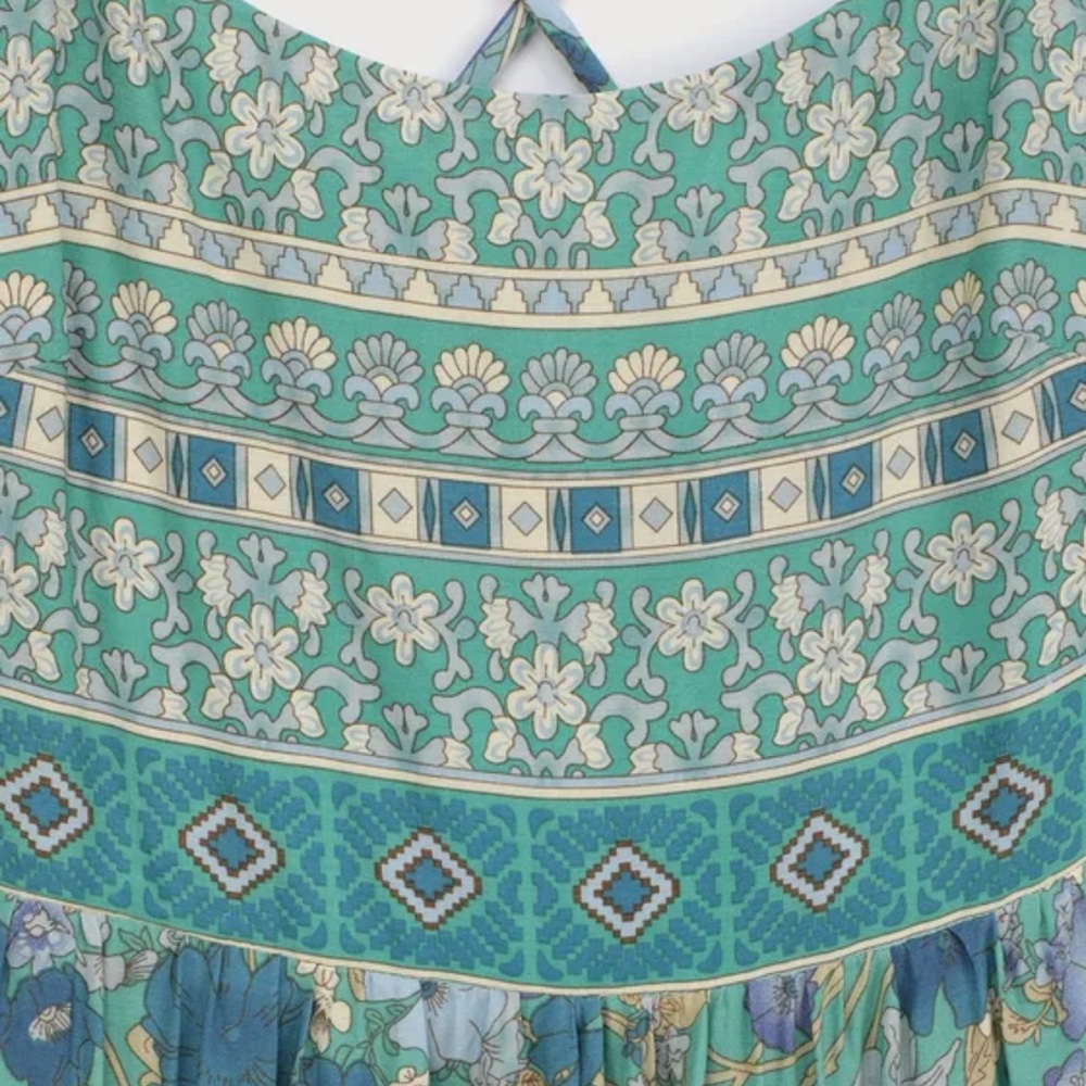 Lulus True Delights Green Multi Floral Print Tiered Maxi Dress - Size M - Picture 3 of 4